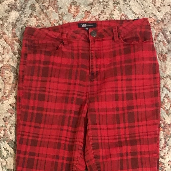 YMI Plaid Red and Black Straight Leg Stretch Jeans Size 15/32. - Picture 2 of 5
